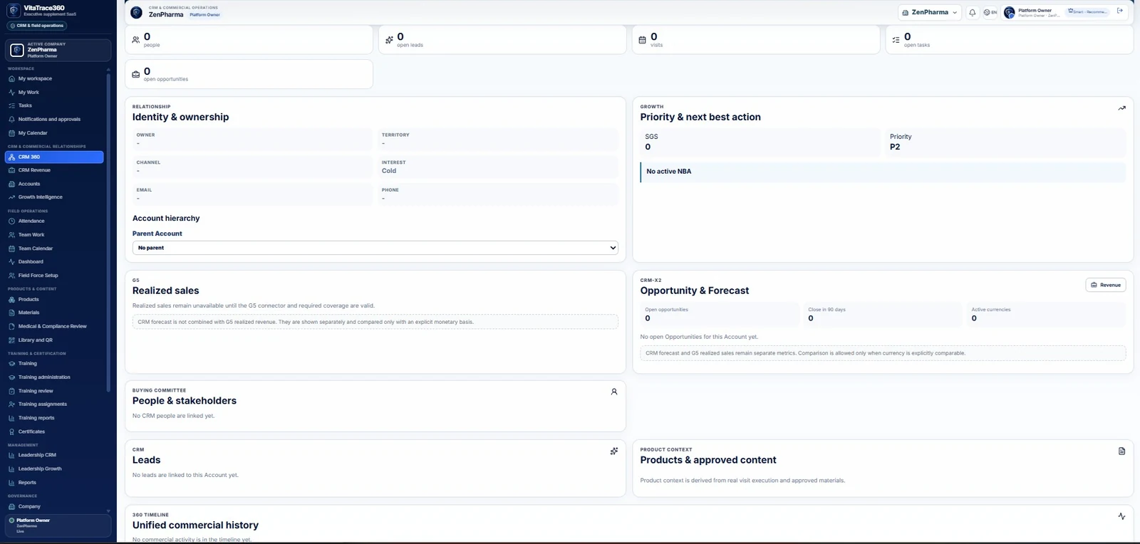 VitaTrace360 interface relevant to Strategic Account Coverage