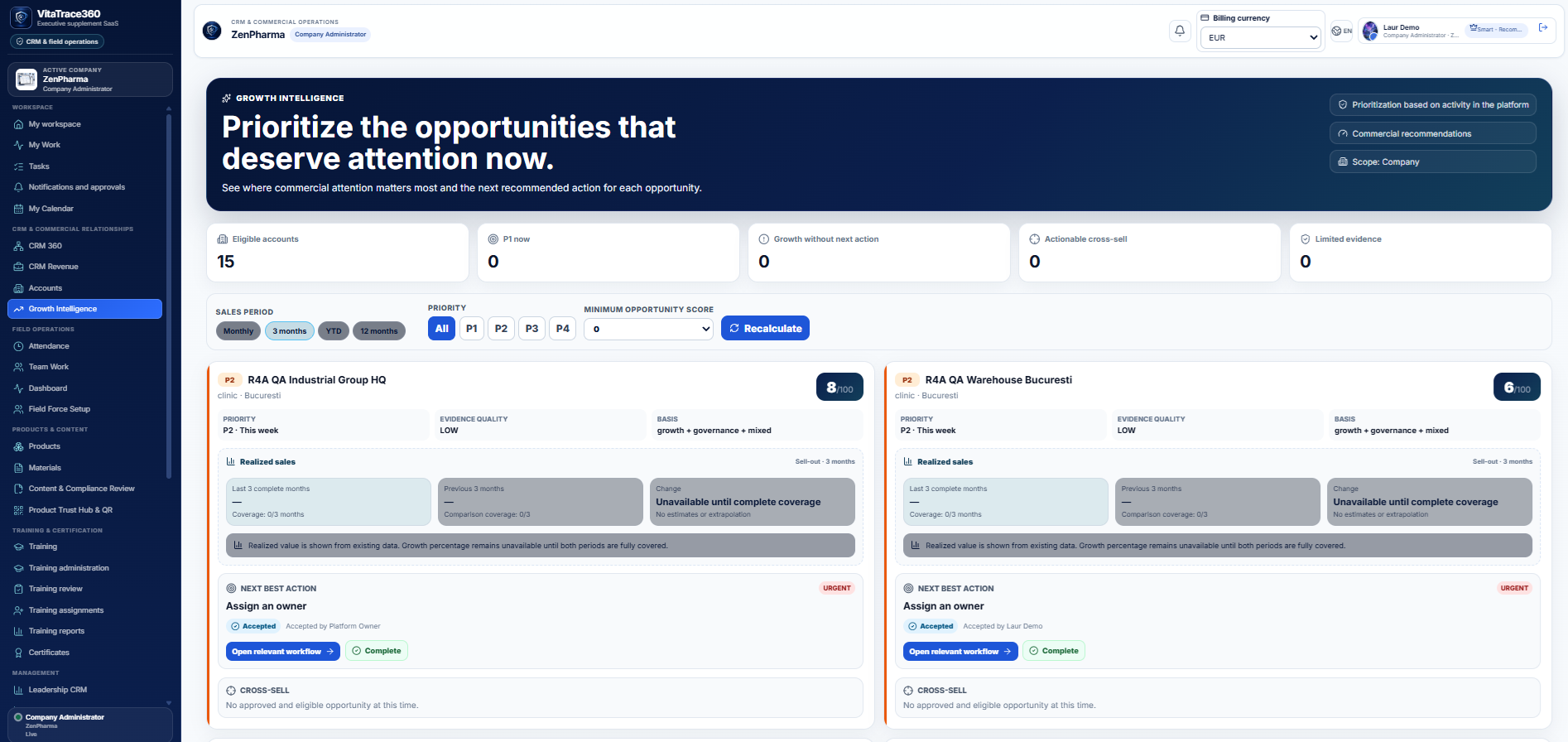 VitaTrace360 interface relevant to Revenue Growth Through Connected Execution