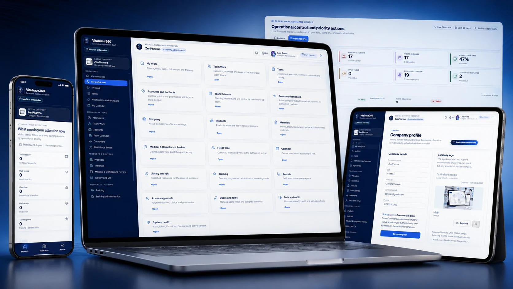 VitaTrace360 interface relevant to Connected operational workflows